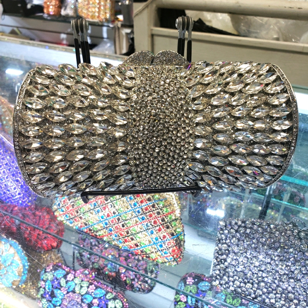 Silver Spikey Barrel Crystal Purse